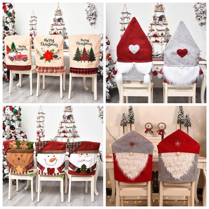 Black Red 6 Pieces Christmas Chair Back Cover Christmas Chair Slipcovers Hat Buffalo Plaid Christmas Chair Back Covers Christmas Dining Chair Protector Elastic Gingham Chair Cover for Dining Room