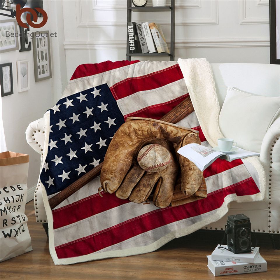 Beddingoutlet American Flag Throw Blanket For Adults Baseball Glove Custom Blanket Sports 3d Sherpa Striped Blankets From Blithenice