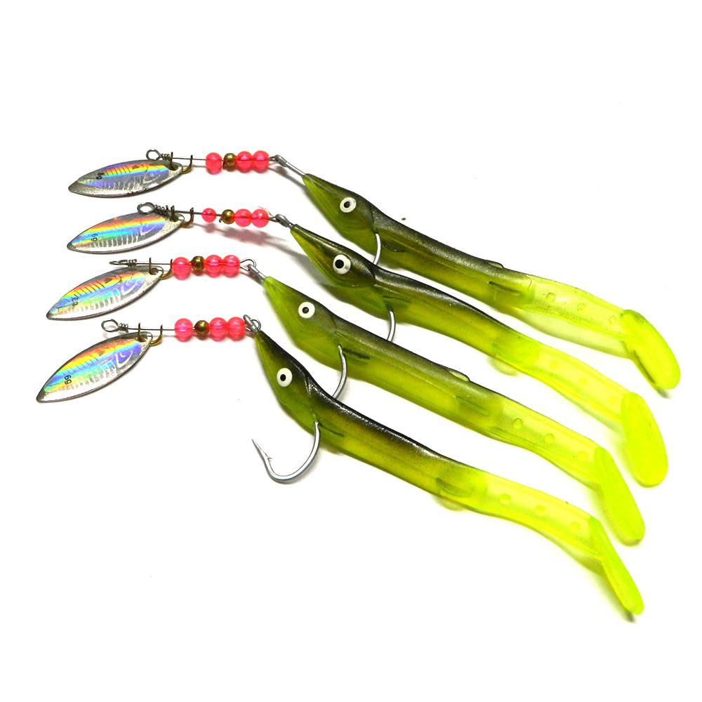 HENGJIA Fishing Lures Laser Spinner Spoon Artificial Bait Soft Silicone Shad Jig Head Jigging