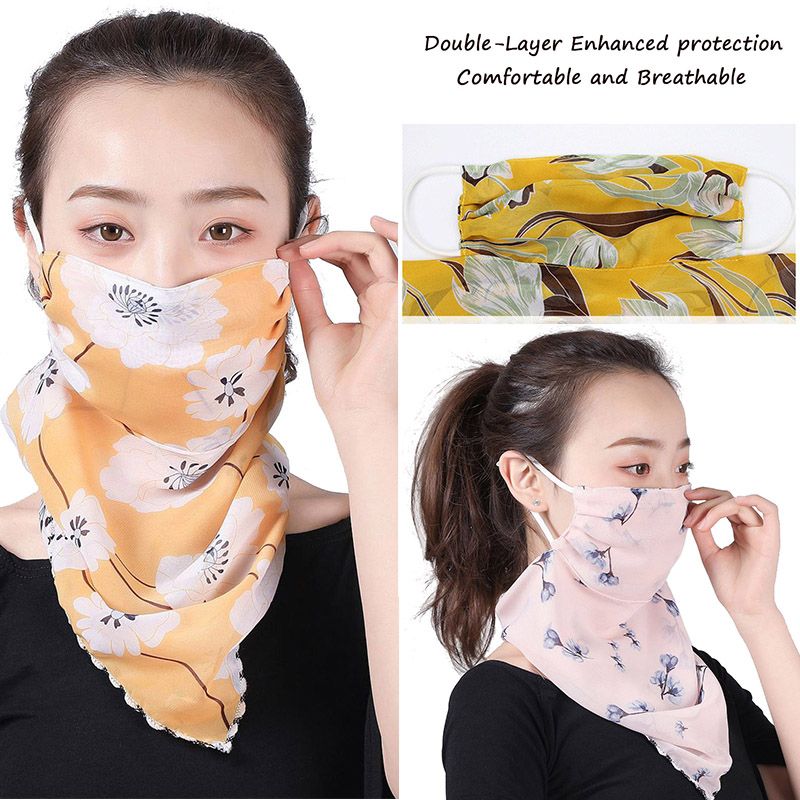 Women Chiffon Sun UV Protection Shawl Masks Neck Mouth Mask Bandana Summer