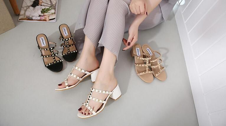 chunky studded heels