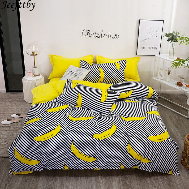 Home Textiles Luxury Striped Banana Duvet Cover Pillow Case Bed