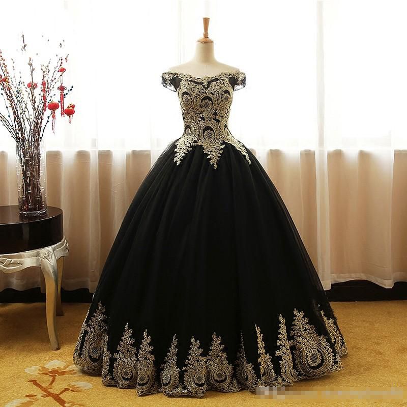 black and gold ball gown dress