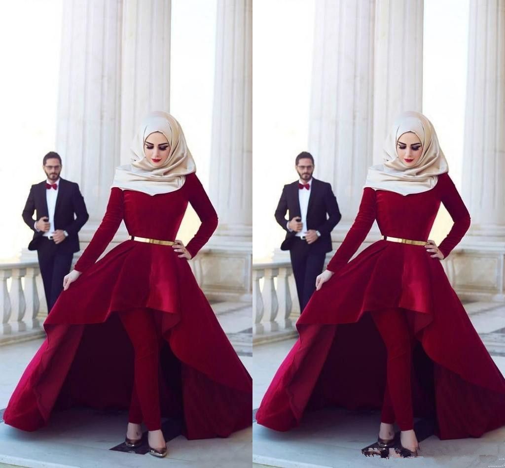 Discount Red Velvet Muslim Wedding Dresses Long Sleeve Fashion Hijab With Pants 2020 New Style Wedding Bridal Gowns On Waist Sash Wedding Dresses For Hire Wedding Dresses On Sale From Alberta Dress 88