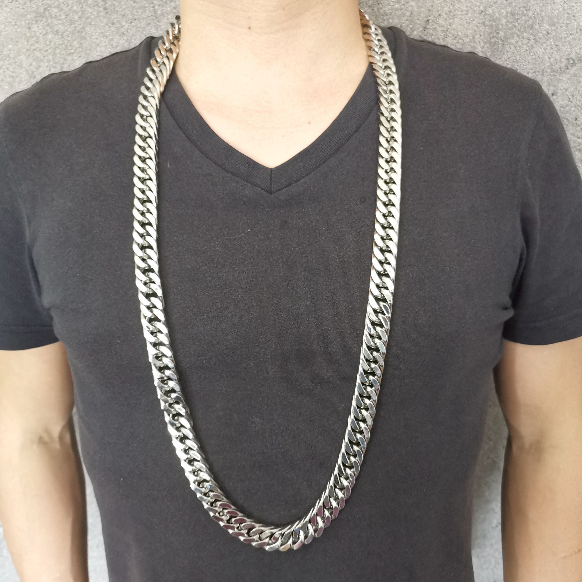 Double Cuban Curb Chain Link Necklace 