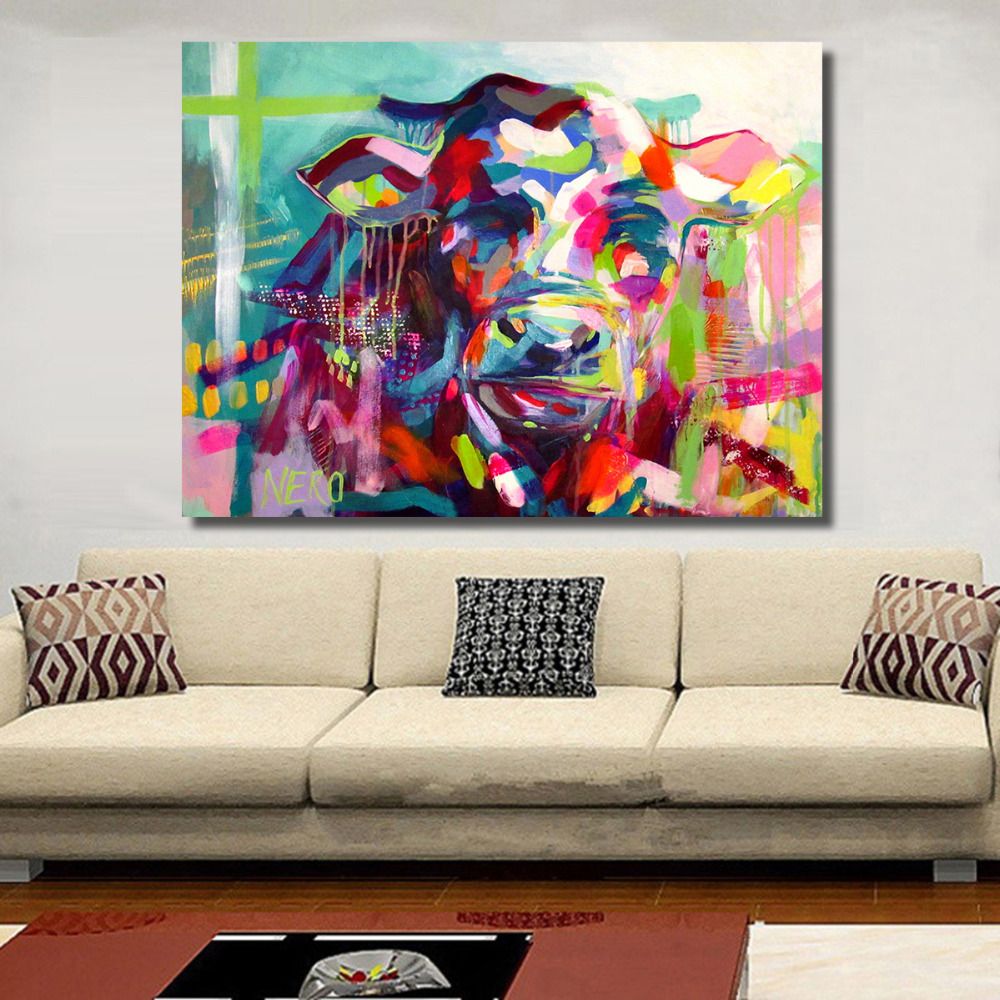 2020 Vintage Wall Decorations Colorful Cow Style Canvas Material