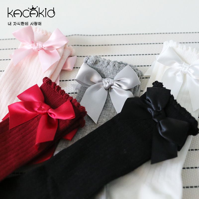 Kids Half Bow Socks High Long Soft Winter Cotton Baby Slip Socks Knee Pads Girls