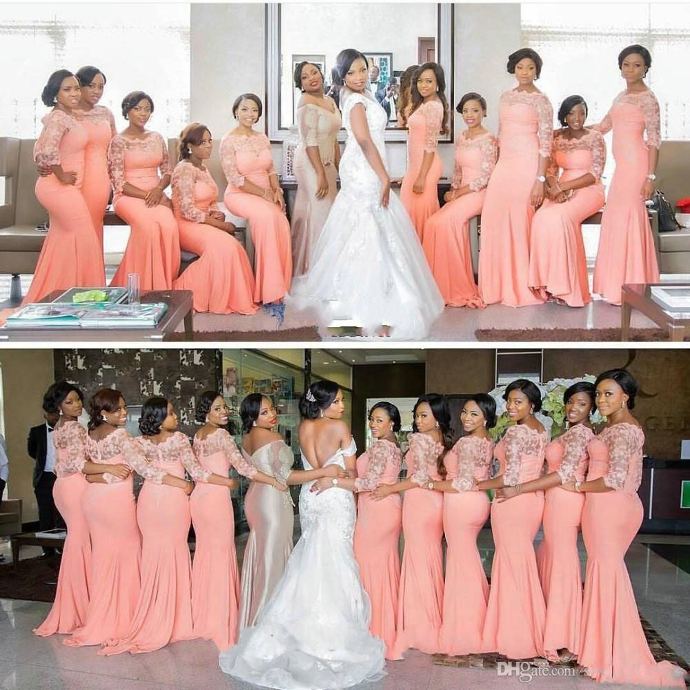 pink and orange bridesmaid dresses