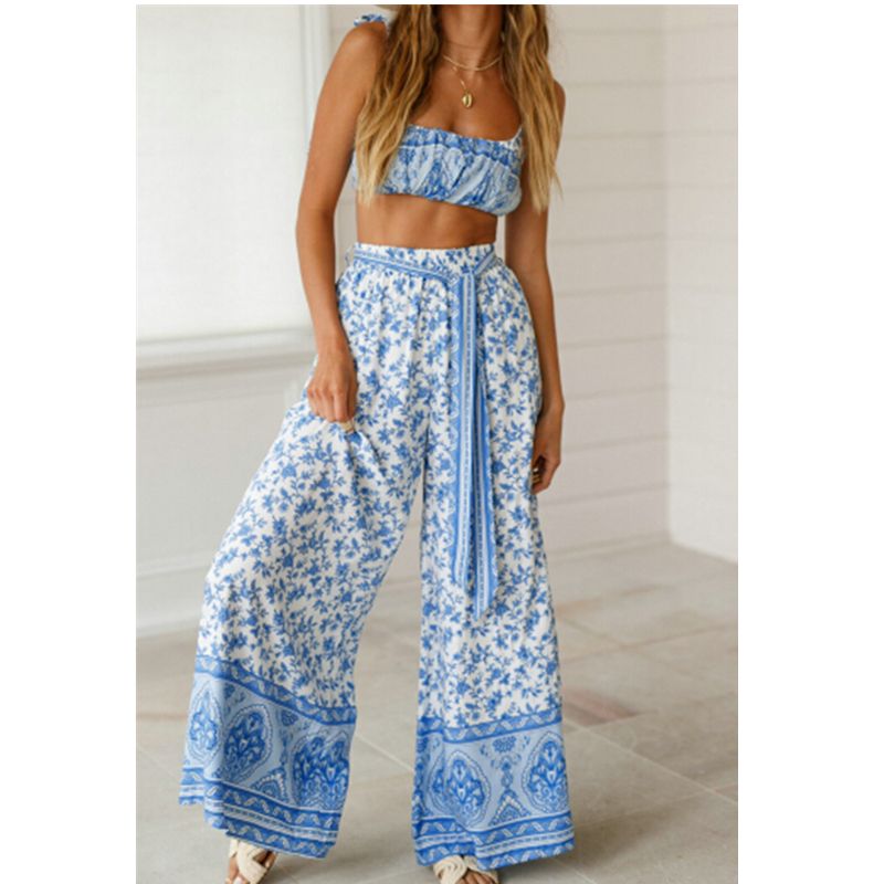 Compra Moda Mujer Ropa De Verano Mujer Playa Vacaciones Sin Mangas Honda  Sin Mangas Crop Tops Pierna Ancha Pantalones Largos Trajes De Fiesta Nueva  Barato | Entrega Rápida Y Calidad | Es.Dhgate