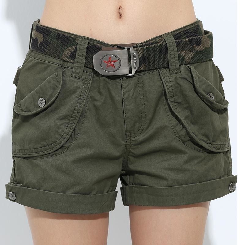Marca Laides Pantalones cortos Mujer Pantalones cortos ocasionales Bolsillos sueltos Cremallera Verde militar Grandes damas