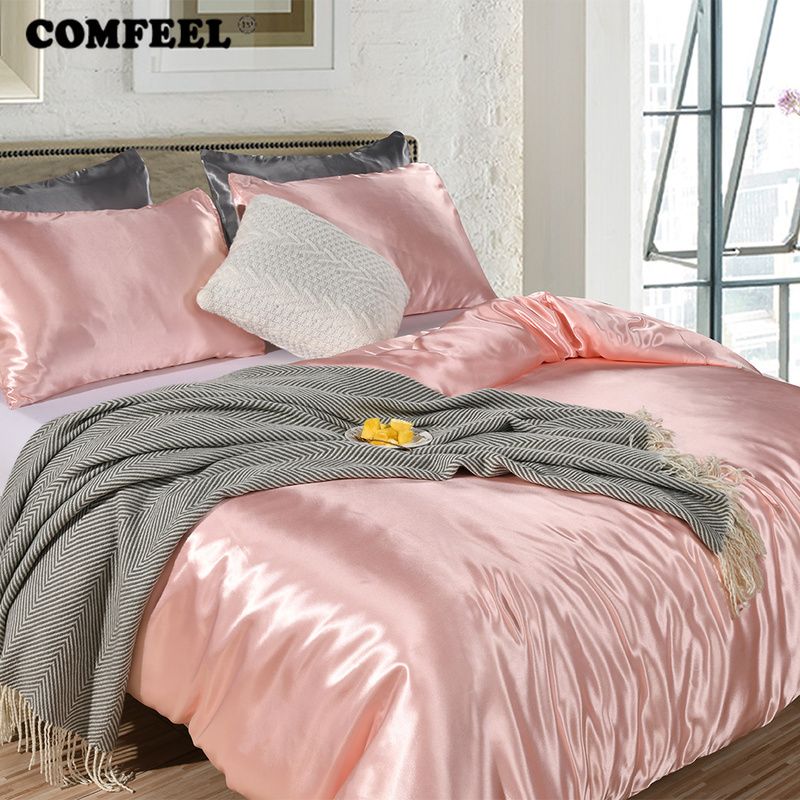 Comfeel Solid Silk Bedding Set Luxury Comforter Duvet Cover