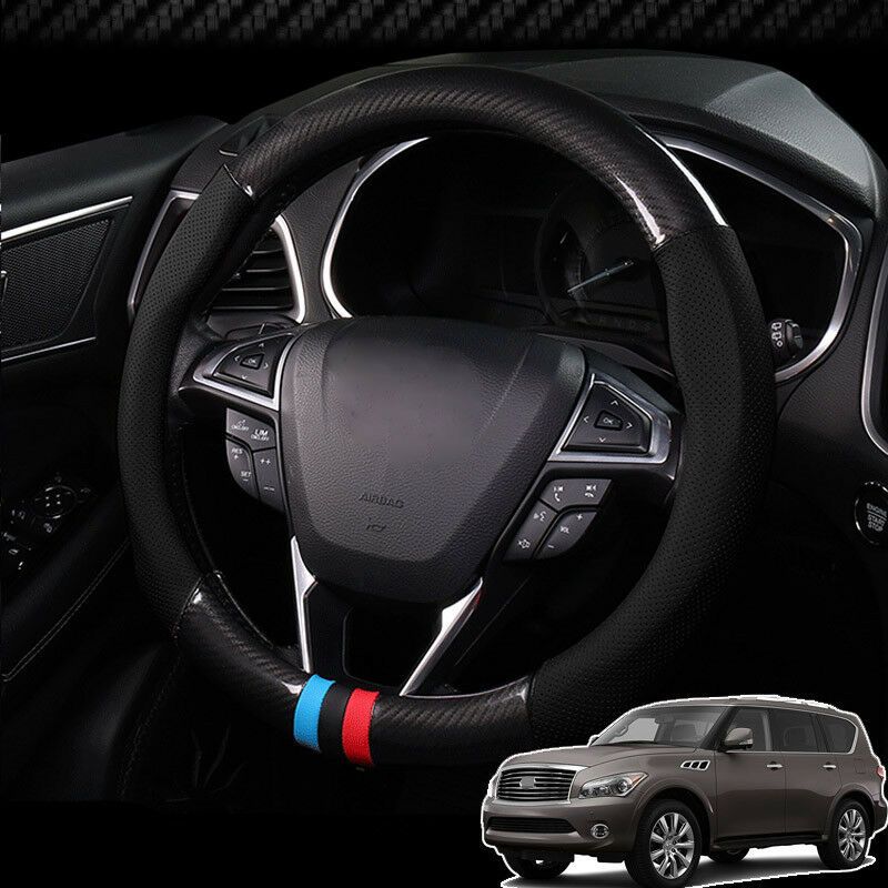 For Infiniti QX56 Steering Wheel Cover Anti Slip Carbon Fiber Top PVC