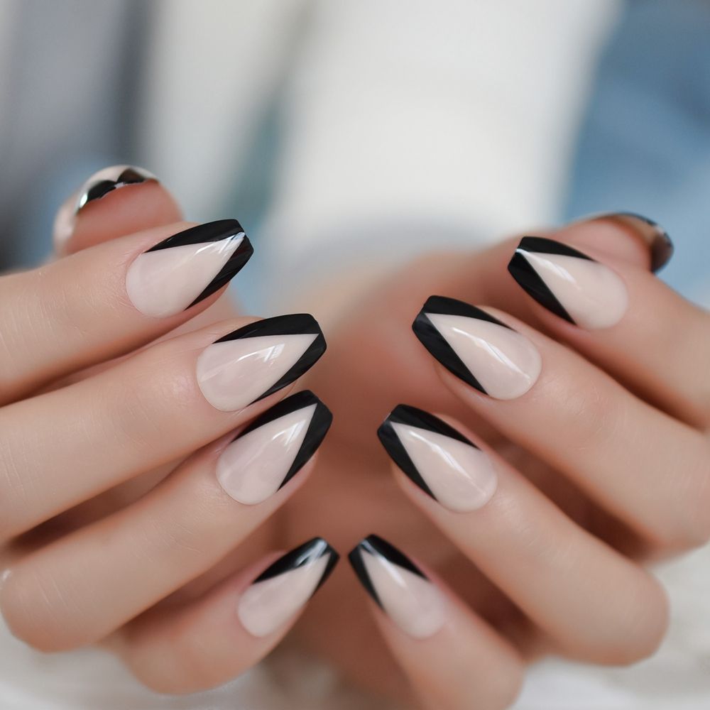 French Coffin Designed Medium Nails Nude Natural Color Tuxedo Suit Fake  Nails Ceremony Acrylic Full Cover Nail Tips From Carloas, $3.03 | DHgate.Com