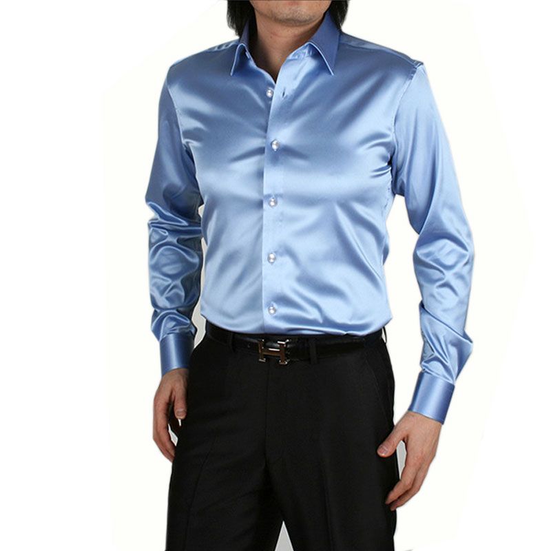 pale blue satin blouse