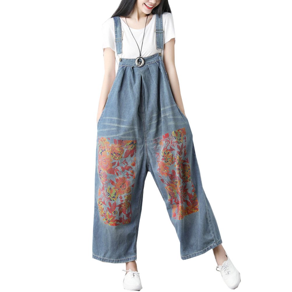 Compra Overol De Mezclilla Casual Para Mujeres Jeans Tallas Grandes  Pantalones Anchos 2019 Otoño Invierno Mamelucos De Algodón Jumpsuit Para  Mujer Estampado Suelto Combinaison Barato | Entrega Rápida Y Calidad |  Es.Dhgate