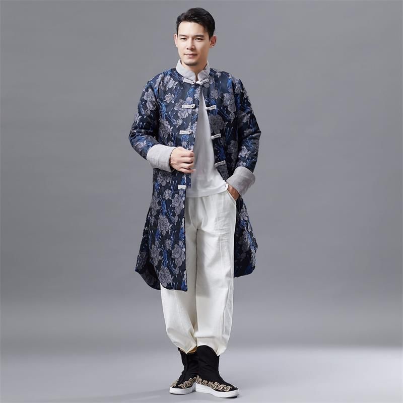 Erkekler için geleneksel Çin giyim cheongsam tarzı tang takım elbise Üst erkek vintage uzun ceket oryantal erkek kostüm Filmi TV sahne giyim