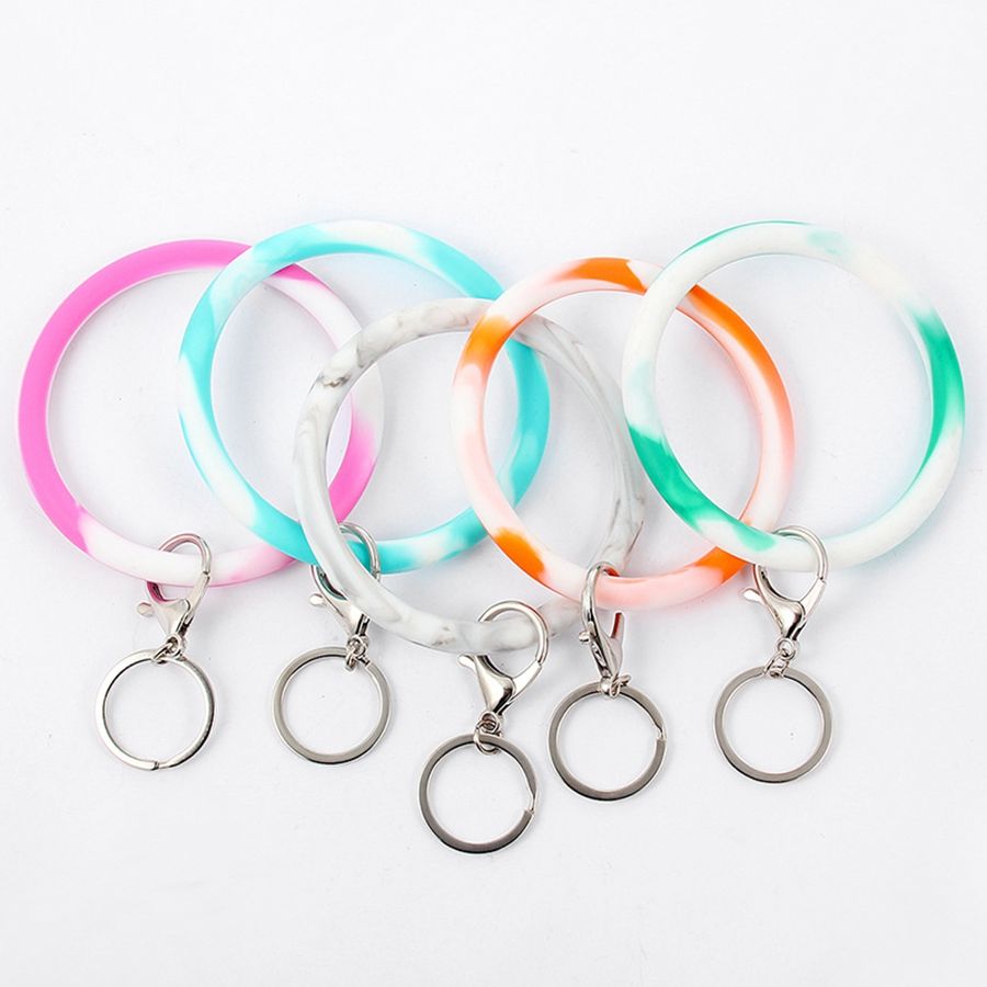 Silicone Round Bracelet Keychain Camouflage Woman Two Circle Wristlet