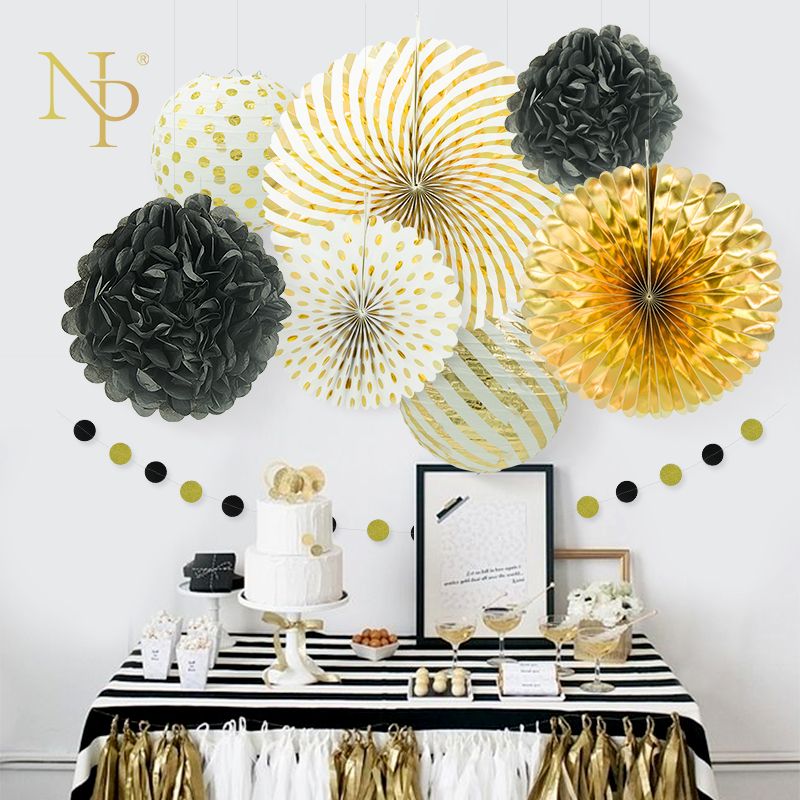 Nicro New Year Mixed Gold Black White Party Paper Flower Lantern Tassel Garland Diy Baptism Party Decorative Supplies Birthday Items For Kids Birthday Items Online From Totwo10 18 08 Dhgate Com