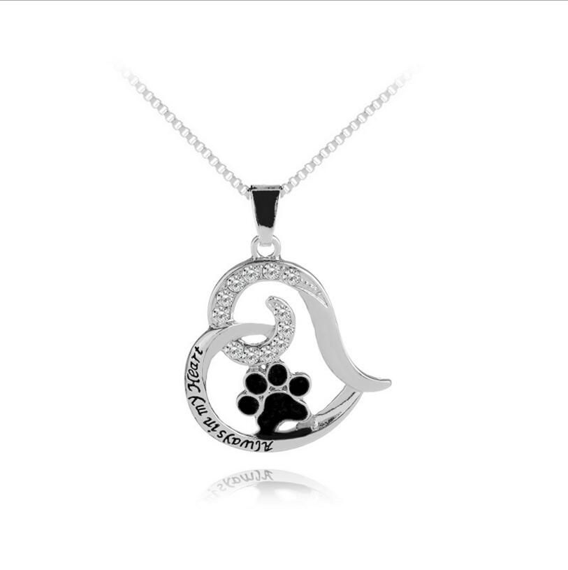 "Always in my heart" PENDANT NECKLACE A Silver Plate Dog Cat Pet Paw