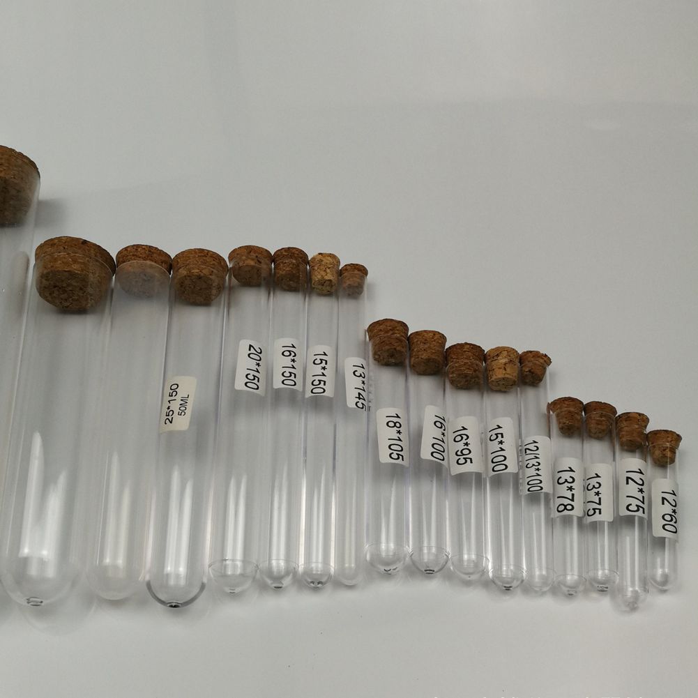 2021 Plastic Test Tube With Cork Stopper 4 Inch 15x100mm 10ml Clear