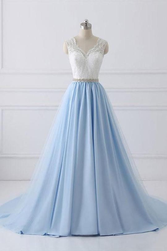2019 Tallas grandes Vestidos de novia Vestidos de novia Azul claro Tren de barrido A-Line 2019 Tallas grandes Vestidos de novia Vestidos de novia Azul claro Tren de barrido A-Line