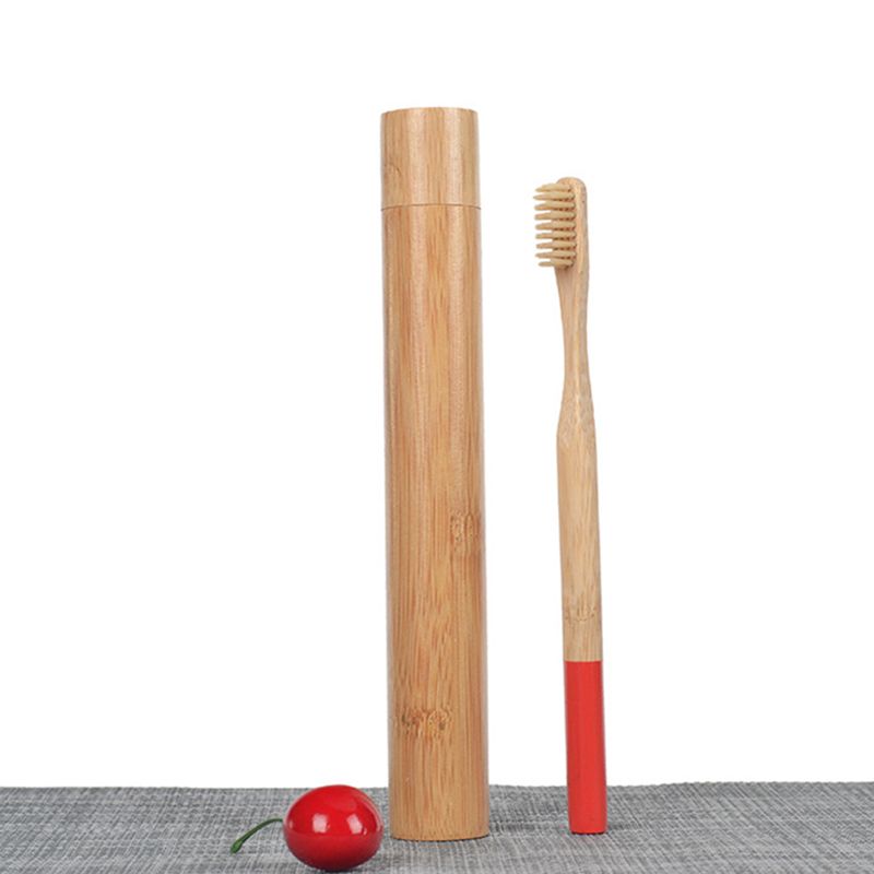 2020 Bamboo Toothbrush Travel Case Holder Tube Natual Round Handle