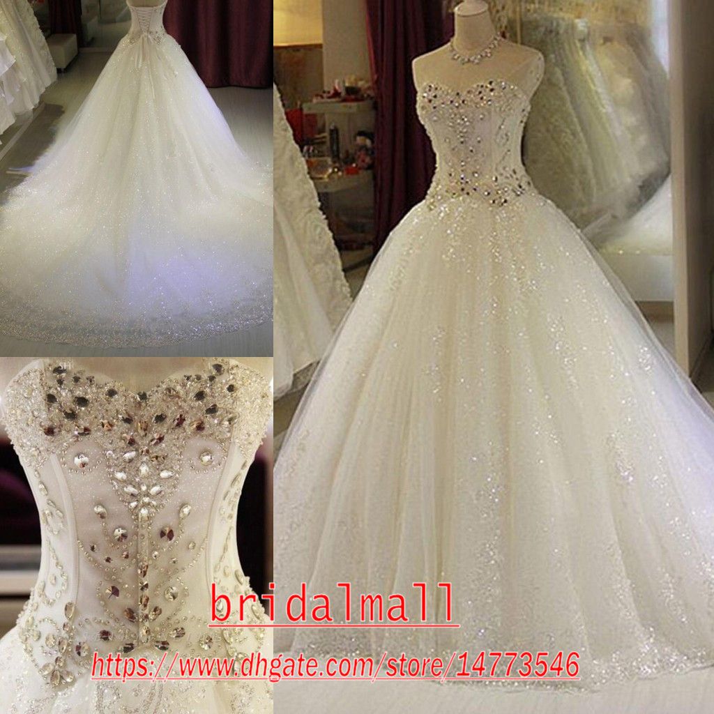 Acquistare 2020 Diamanti Di Lusso In Rilievo Del Merletto Abiti Da Sposa  Sweetheart Paillettes Lunghi Vestiti Nuziali Parte Posteriore Del Corsetto  Elegante Di Cerimonia Abiti Da Sposa Vestidos Economico | Consegna Veloce