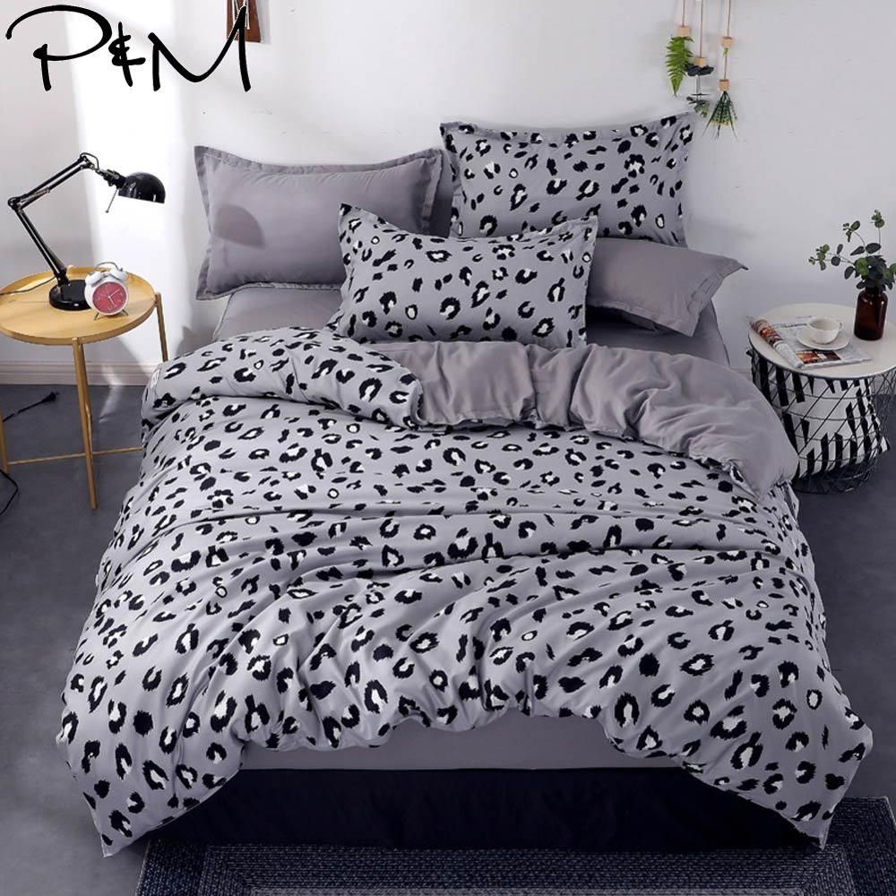 2019 Grey Leopard Print Bedlinens Brush Microfiber Polyester