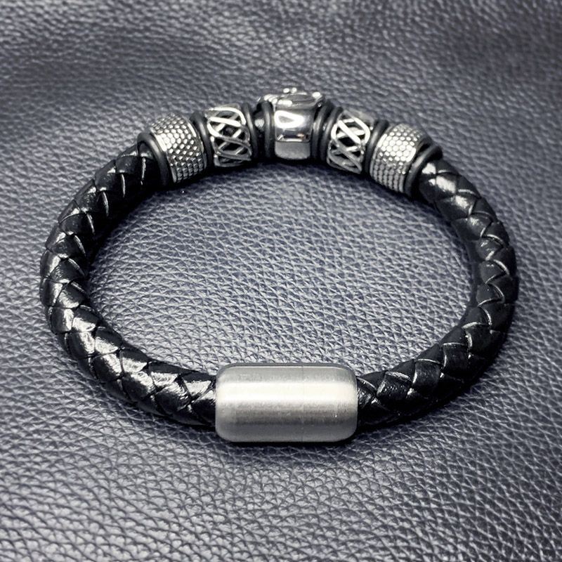 Conector macho de Joyería de Moda Pulsera de Cuero Trenzado Negro Cierre Magnético Muñequera