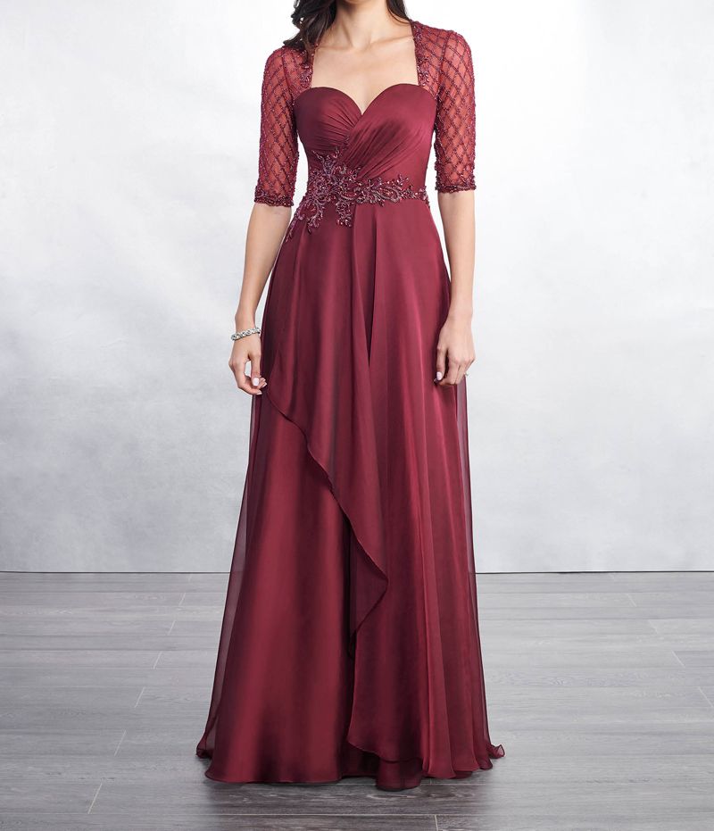 Dark Burgundy Mother Of The Bride Dresses Half Sleeves Tulle With