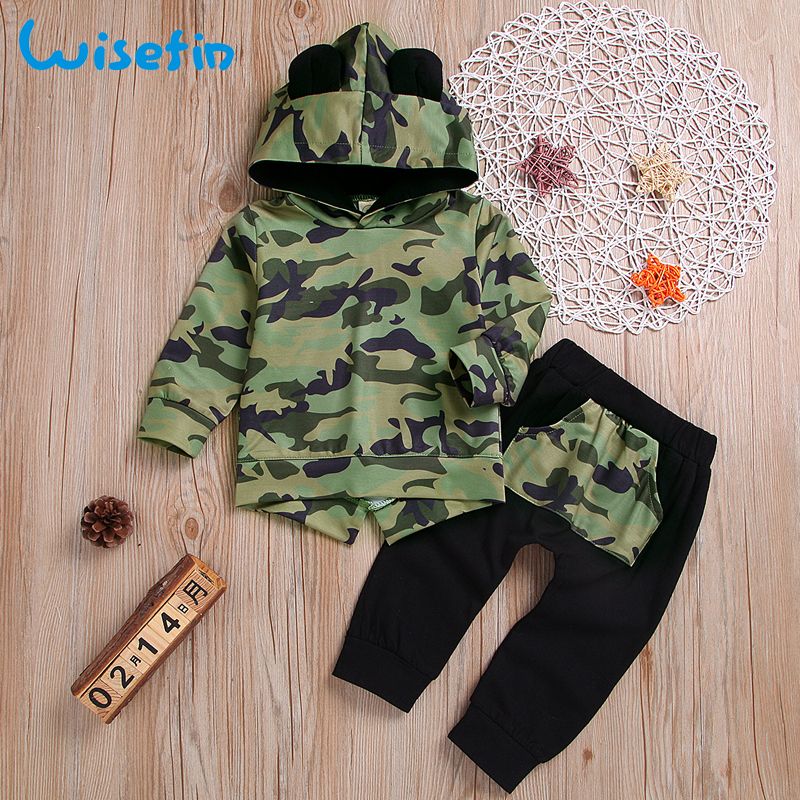 Boys 2 Pieces Set Long Sleeve Tops Camouflage Pants Outfits Boys Clothes Set