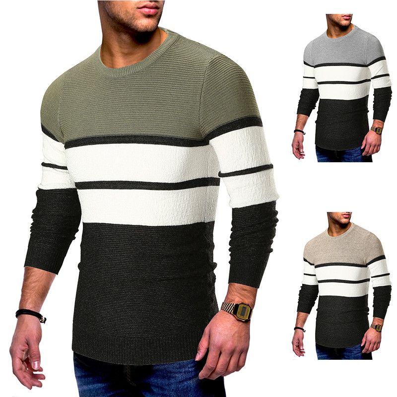 2021 Designer Mens Panelled Sweaters Spell Color Stripe Homme Round ...