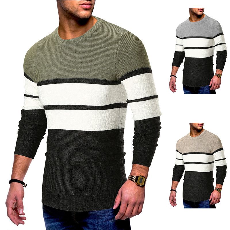 2021 Designer Mens Panelled Sweaters Spell Color Stripe Homme Round Collar Sweaters Fashion Slim