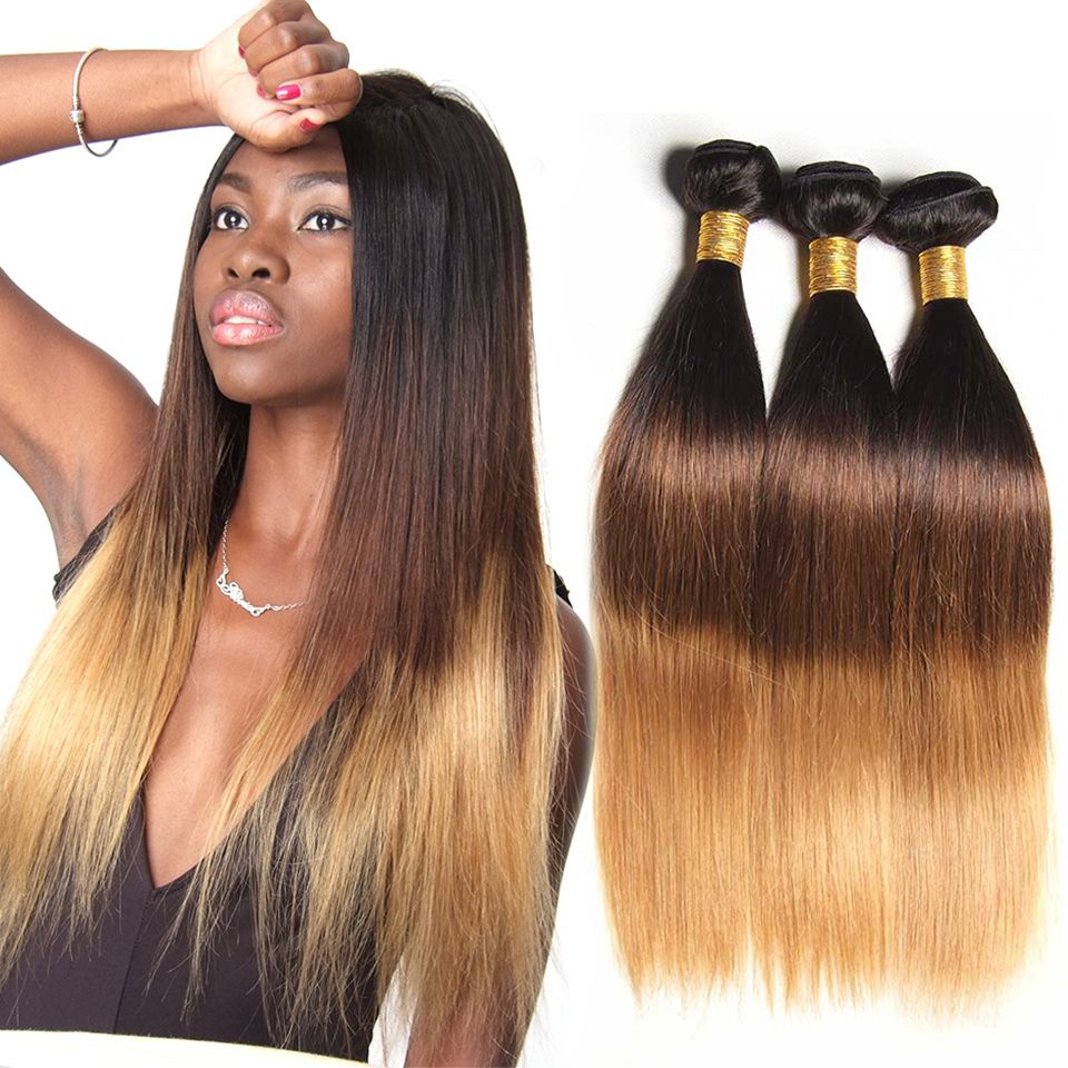 Ombre Straight Hair Bundles 1b 4 27 Tree Tone Color Brazilian