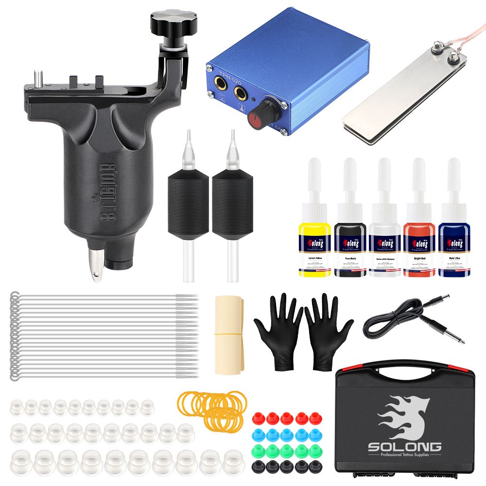 Stigma 2018 New Complete Professional Tattoo Machine Kit Sets 1 Rotary  Machines for Body Art 5 Color Inks MK648 Power Supply