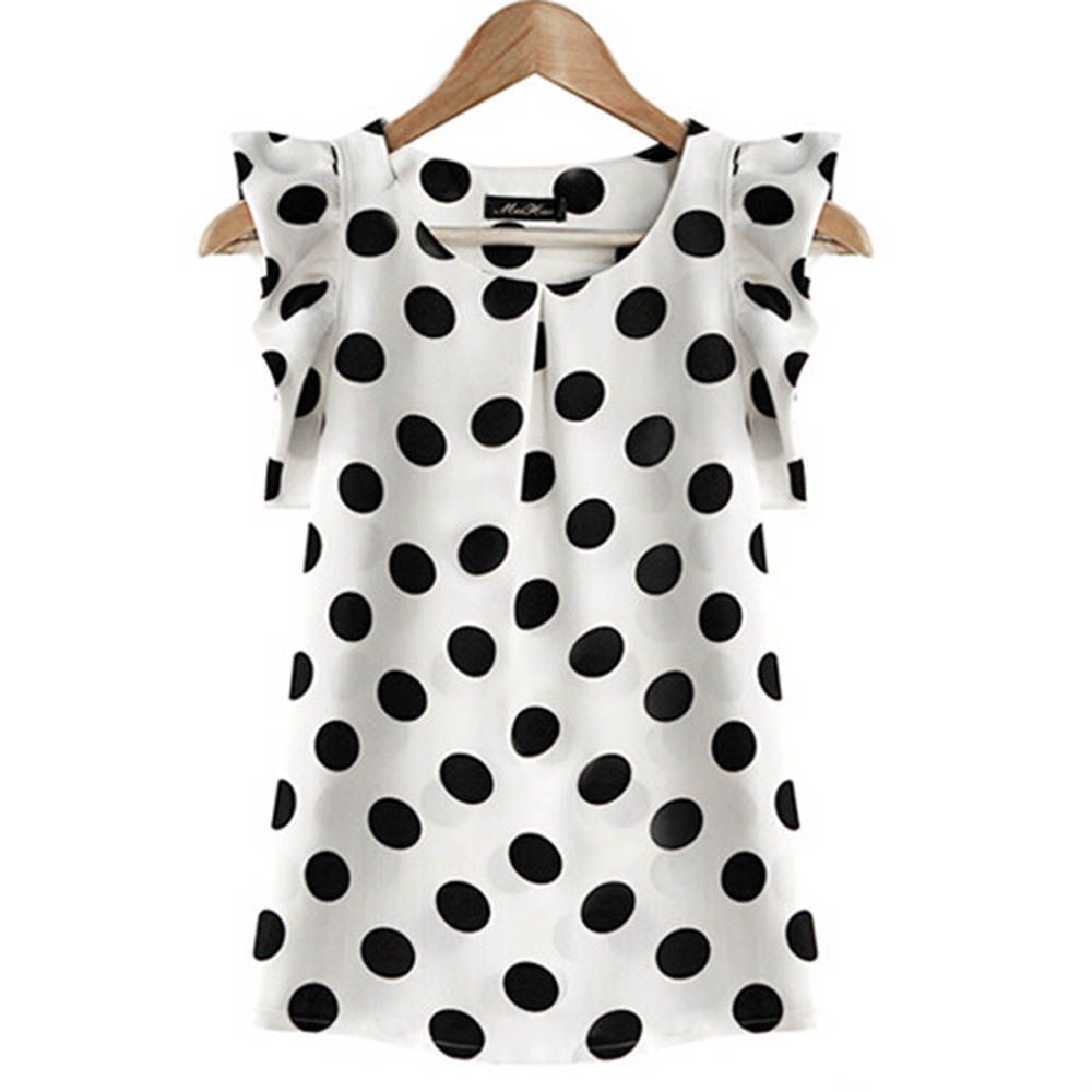 Compra Blusas De Mujer Camisas Moda Niña Puntos Blusa Mujer Casual Casual  Camisa Sin Mangas Con Volantes De Manga Tops De Verano Negro Blanco Barato  | Entrega Rápida Y Calidad | Es.Dhgate