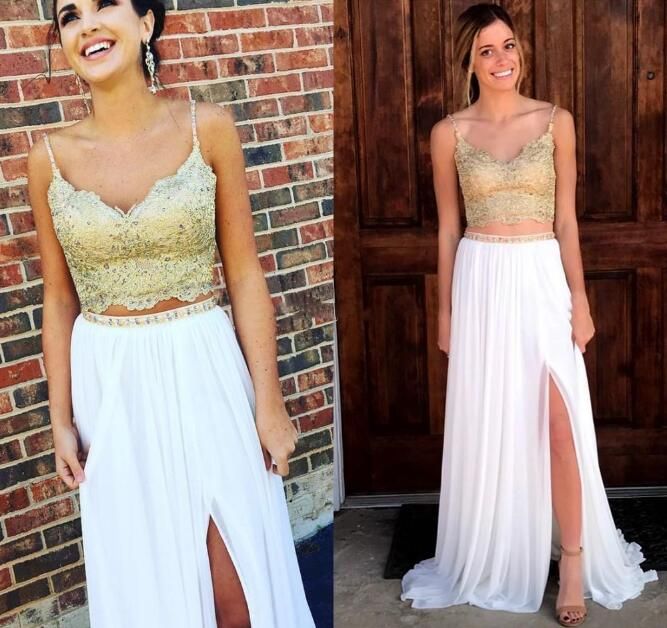 white gold evening dress