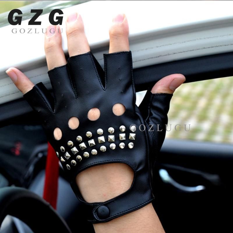 black leather fingerless gloves women