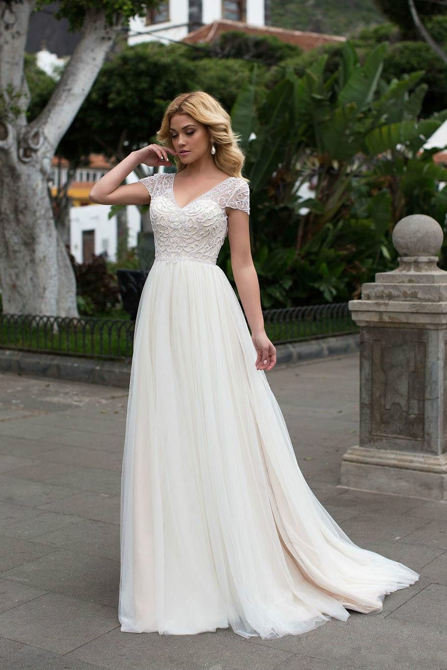 v neck corset wedding dress