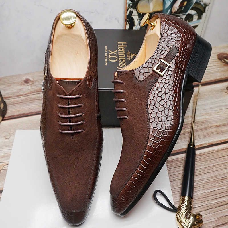 Sapatos sociais masculinos luxuosos sapatos Oxford com cadarço bico dividido café preto formal