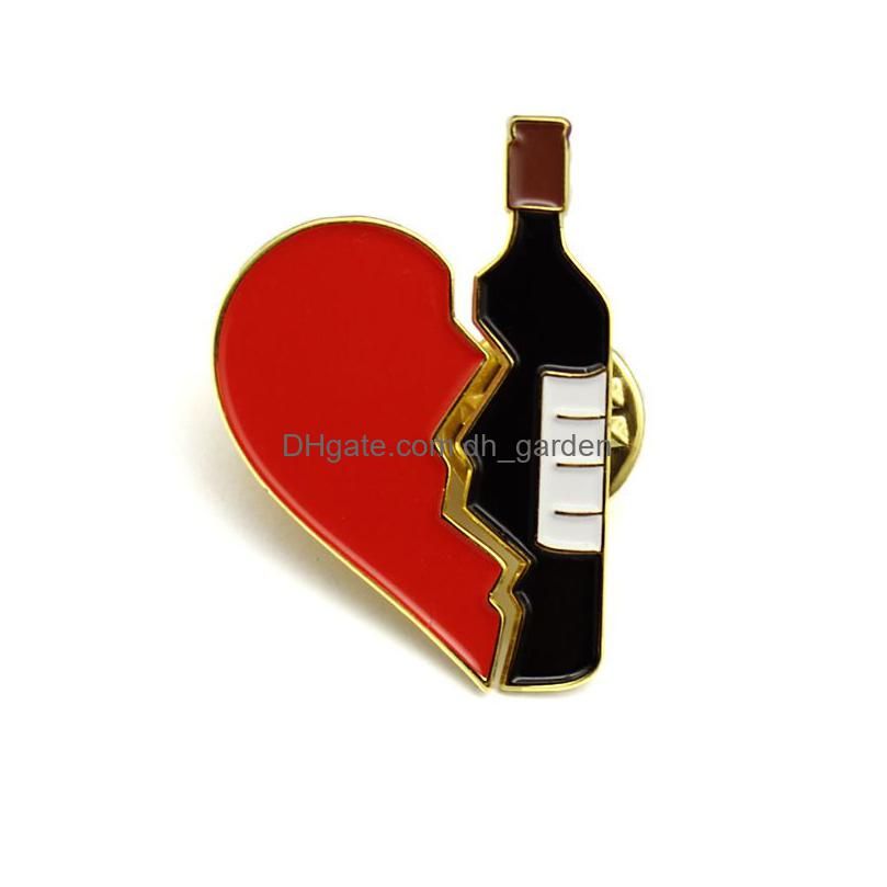 Pins Brooches Designer Broken Heart Wine Bottle Brooch Cute Metal Red Black  Enamel Pins Fit Denim Jacket Bag Pin B Dhgarden Dhr0S From Dh_garden, $0.9