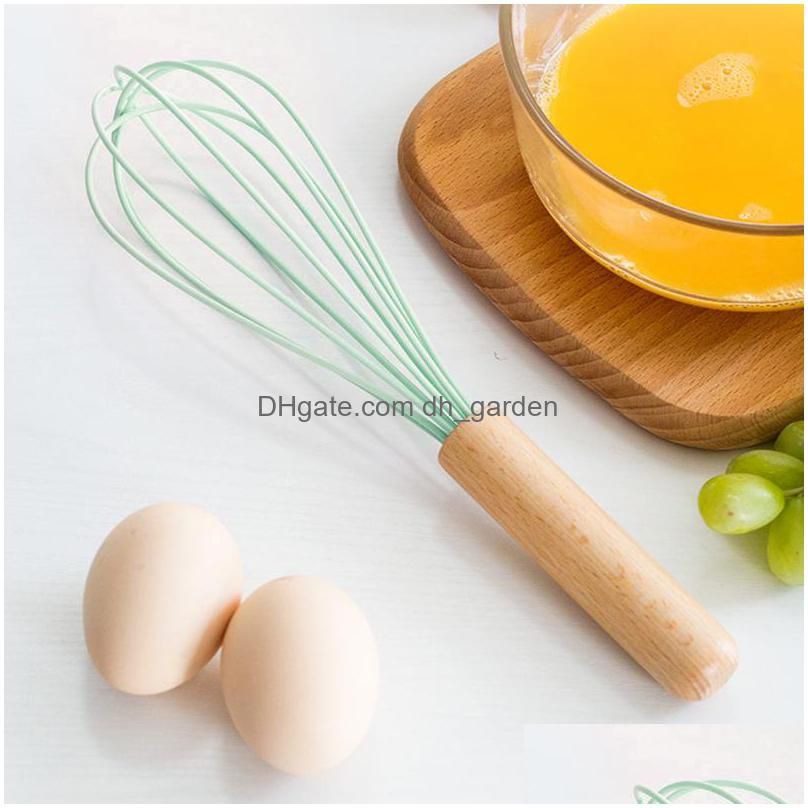 Silicone Wooden Handle Baking Egg Beater Manual Milk Beater
