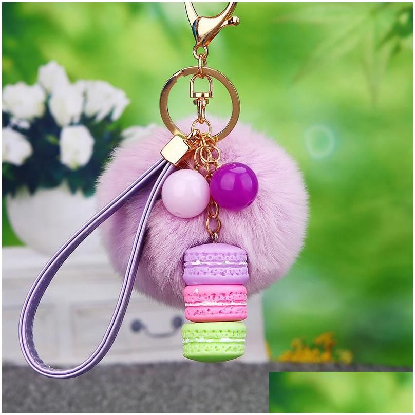 fur ball key ring chain macaron keychain jewelry effiel tower beads keyring holder fashion resin women bag pendant charm accessories 630
