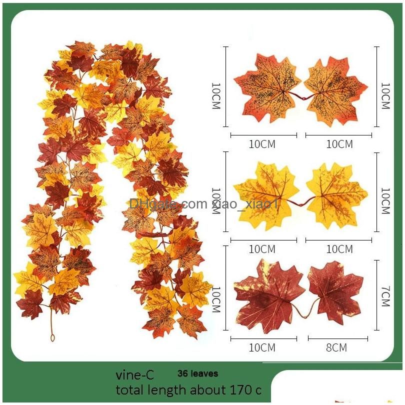 Christmas Decorations Artificial Maple Leaves Garland Red Autumn