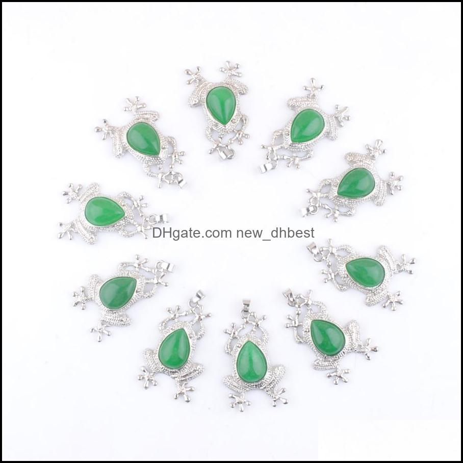 green jade natural gemstone pendants cute animal design frog shape charm fit necklaces wate drop stone beads reiki dn4616