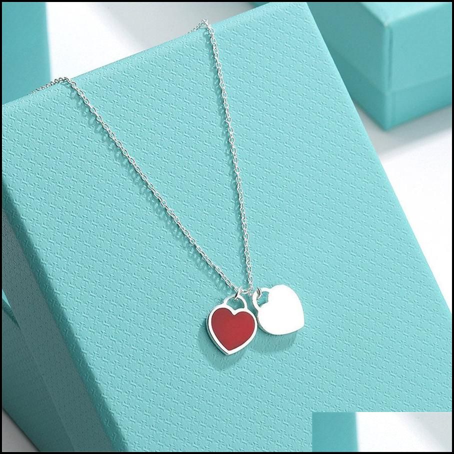 pendant necklaces classic double heart love necklace design brand clavicle red blue pink for women jewelry gift drop delivery 2022