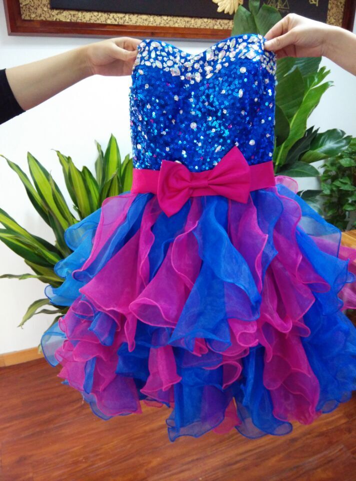 Multi Color Rhinestone Colorful Puffy Short Mini Fashionable Graduation