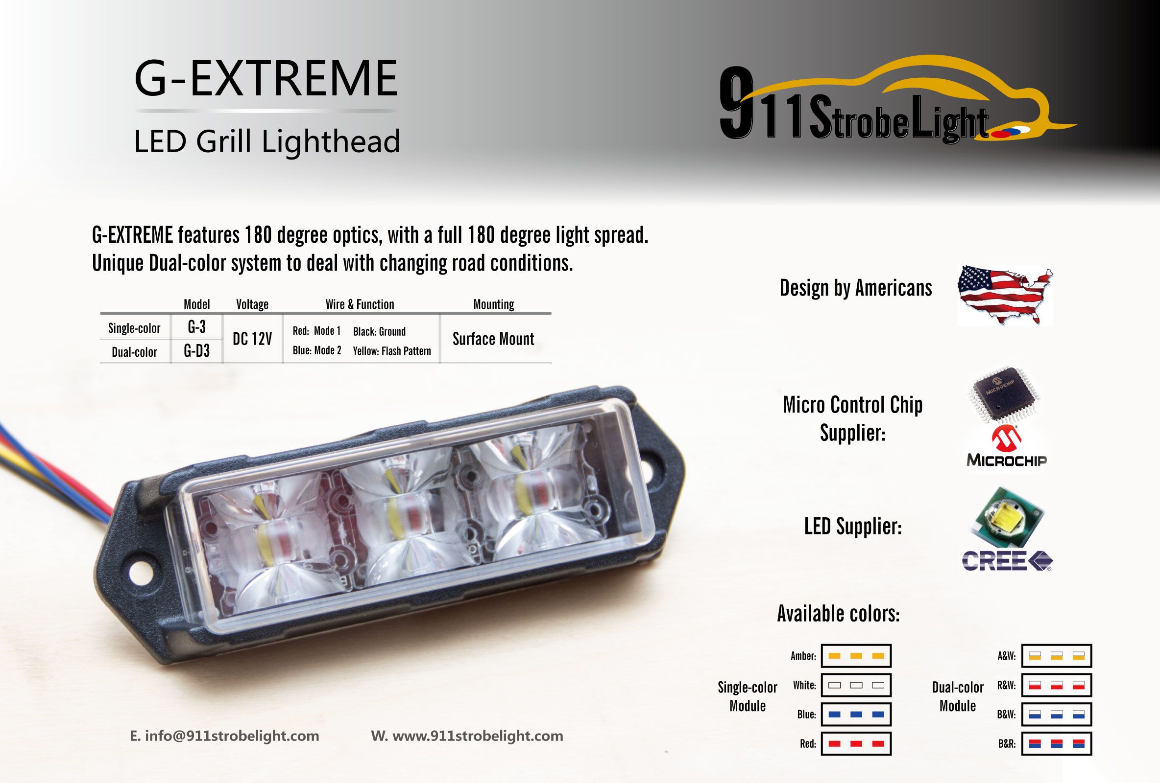 G Extreme Vehicle LED Strobe Warning Light, 3w LED, Slave Surface Mount