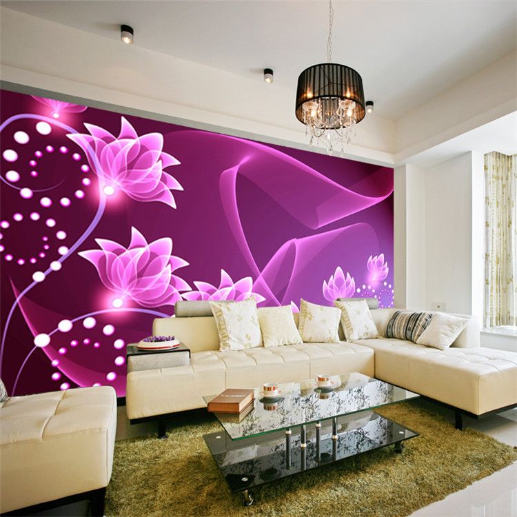 Fashion Wall Mural Purple Flowers Photo Wallpaper Dazzles Silk