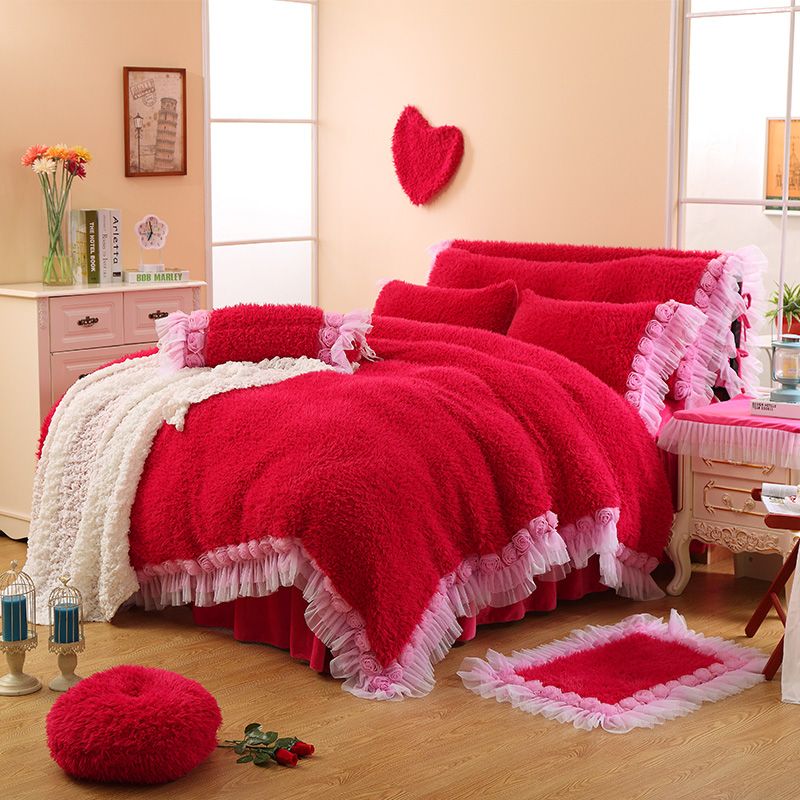 2014 Winter Super Warm Bedding Set Factory Direct Sale Red Cashmere